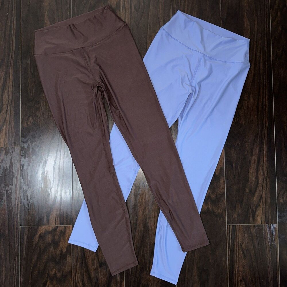 2pc Womens m Medium Leggings Blue Brown Casual Athleisure Fashion Silky Feeling
